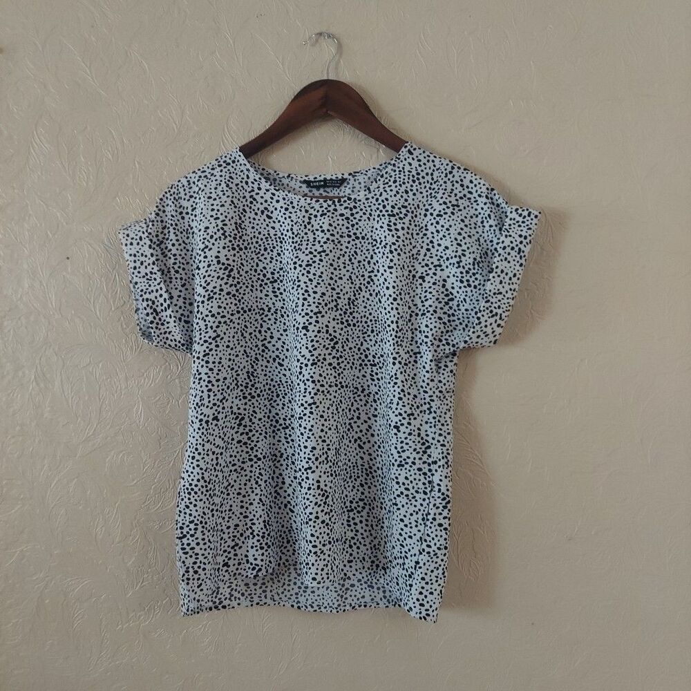 Shein Black And White Animal Print Short Sleeve Blouse Sz XS